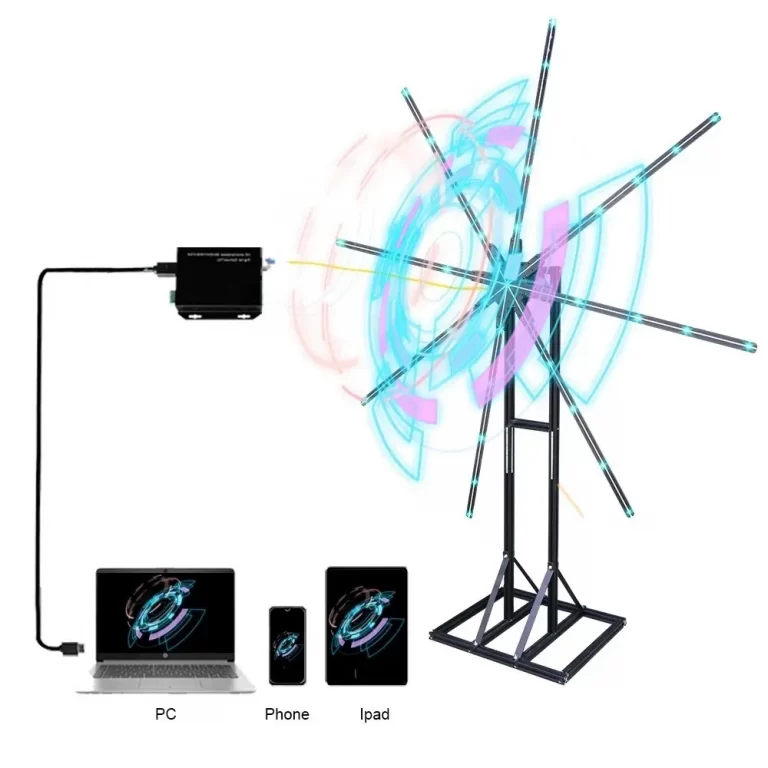 180cm holographic fan displaying 3D visuals at a concert venue with multi-unit splicing