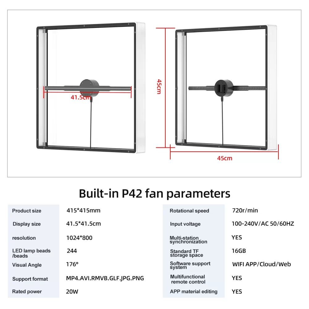 3D Holographic Fan Hologram Display Square Protective case 42cm 45cm 50cm 56cm 65cm 60