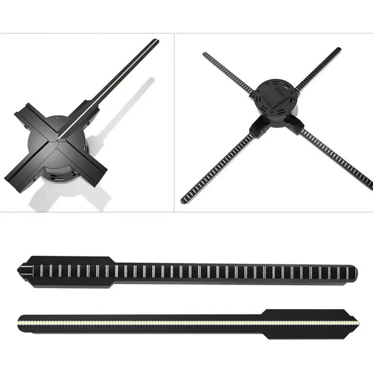 Close-up view of the high-resolution P1.0mm micro-pitch LED blades on the 65cm hologram fan