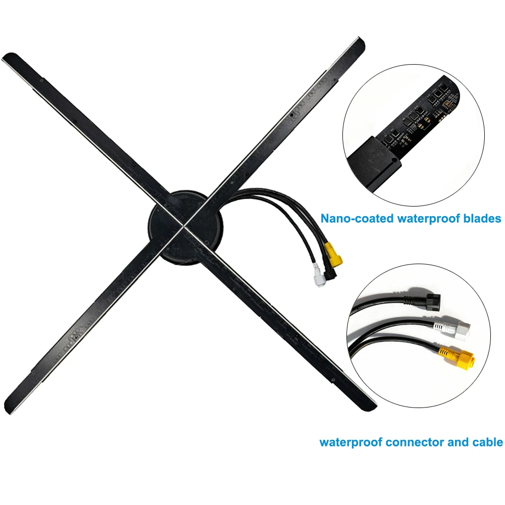 Close-up detail of the A80 hologram fan's aluminum alloy construction and LED blades