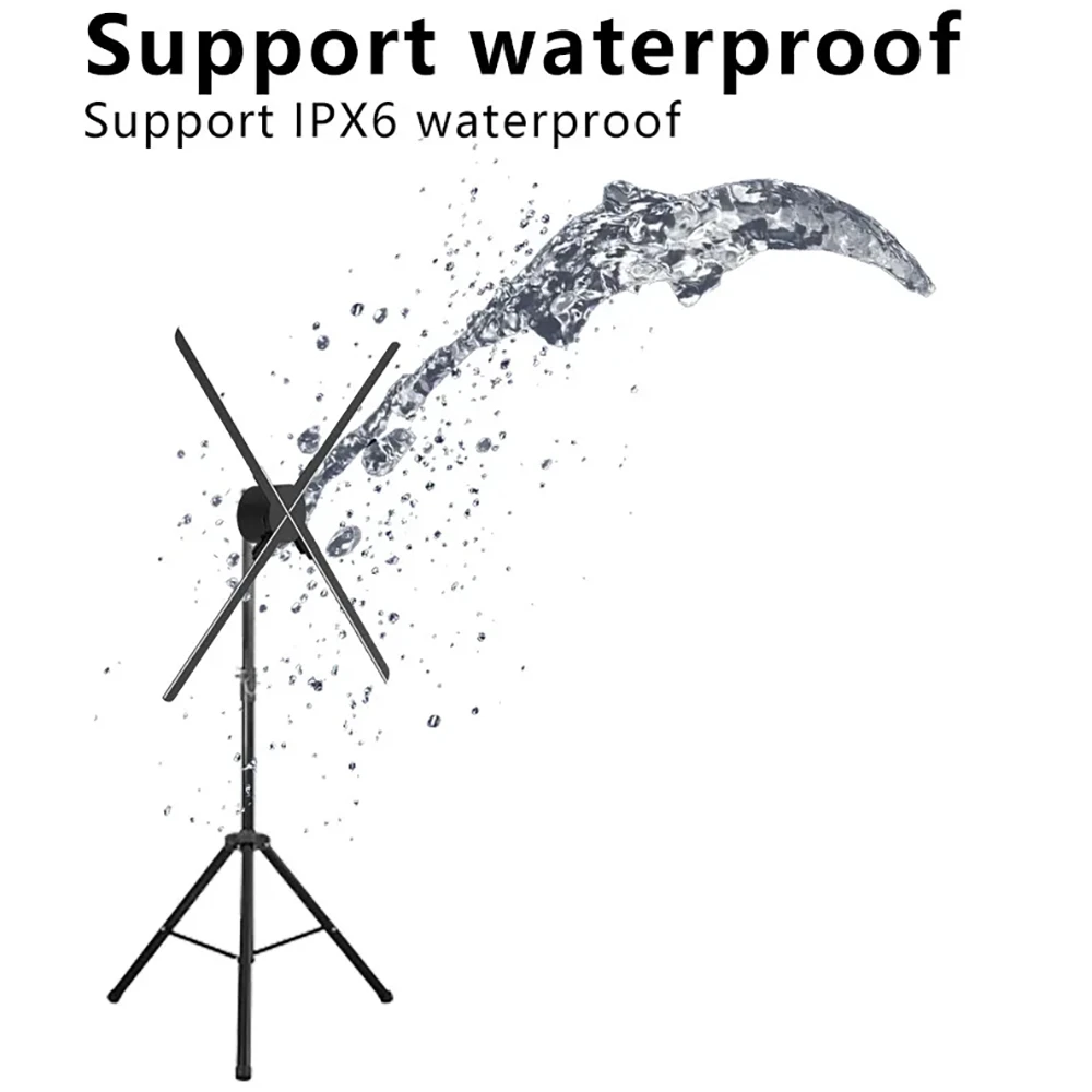 IPX6 waterproof Holographic fan with floor stand support doing waterproof testing