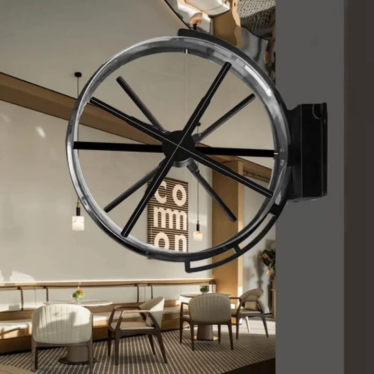 IP65 rated 50cm dual-sided holographic fan displaying 3D content in outdoor environment