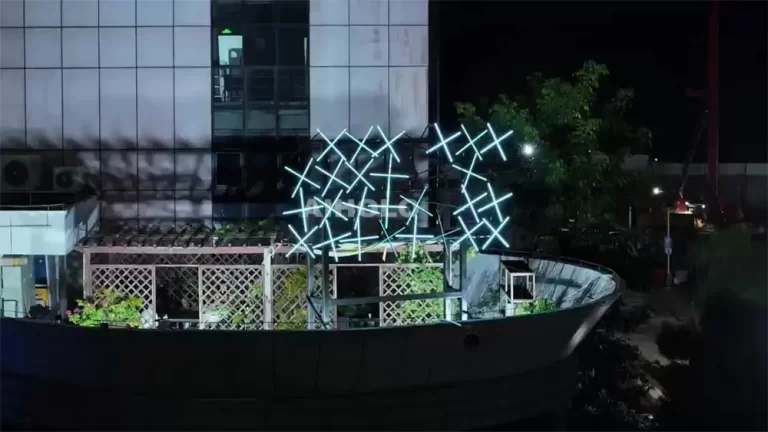 8x4 holographic video wall on pharmaceutical company rooftop with city skyline