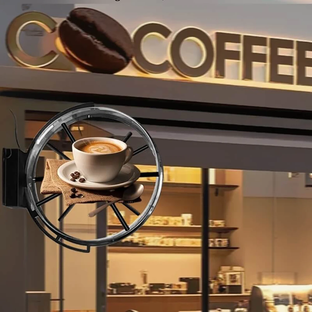 AIHOLO 42cm dual-sided hologram fan installed on street-facing retail storefront showing 3D product ad